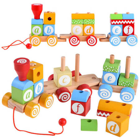 A queue of wooden blocks with letters, numbers ZA4116