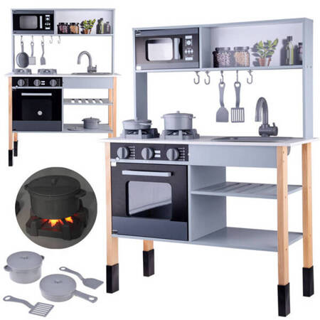 Large gray wooden kitchen with light and sound pots ZA4829