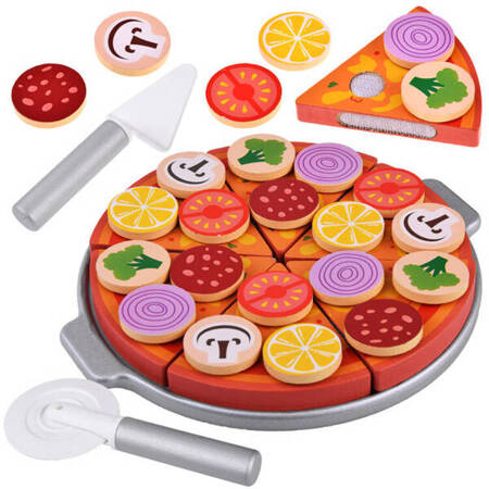 Pizza 16.5 cm wooden for cutting with Velcro, accessories 27 pieces ZA4689