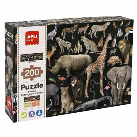 Puzzle edukacyjne 200 el. Apli Kids - ZagroÅ¼one zwierzęta Sawanna 6+